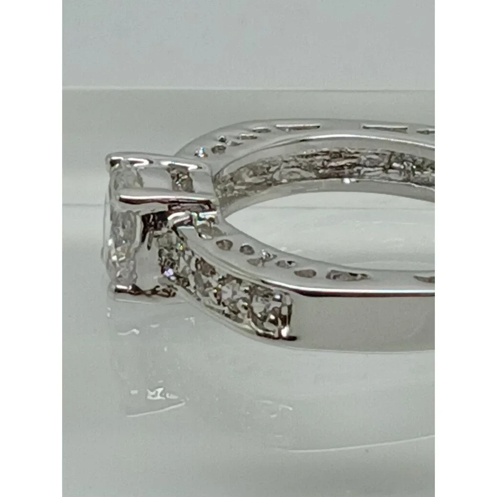 Vintage‎ Silver Tone Round Cut Cubic Zirconia Filigree Engagement Ring Size 10